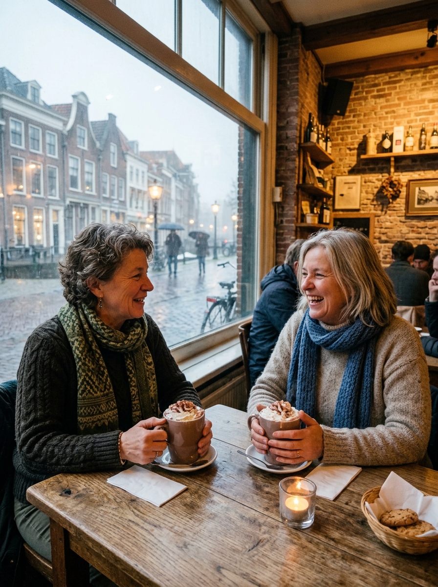 Paises bajos en diciembre women drinking hot chocolate cafe
